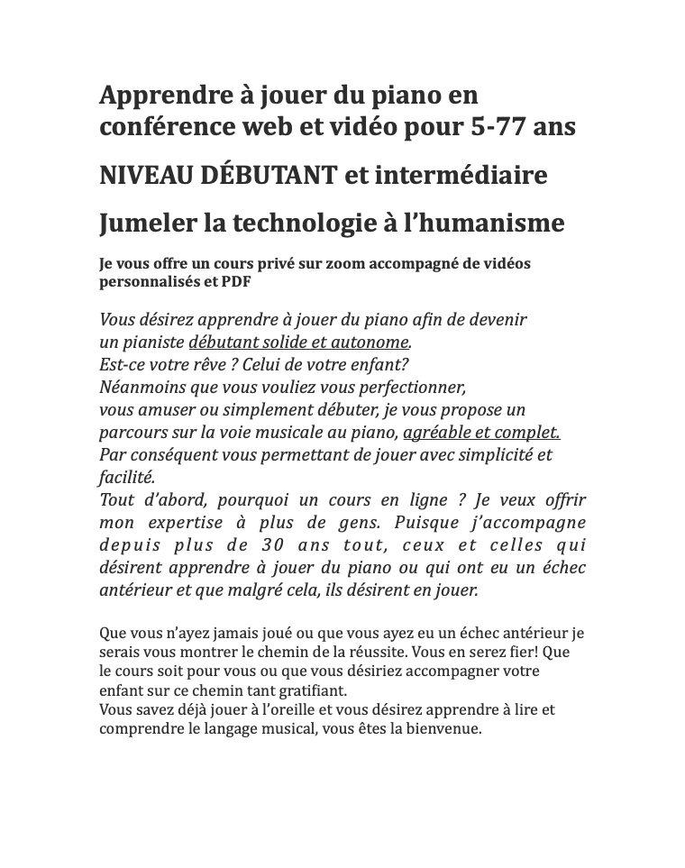 Cours de piano en présentiel Prévost