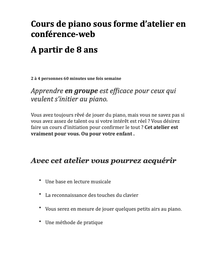 Professeur de piano Prévost