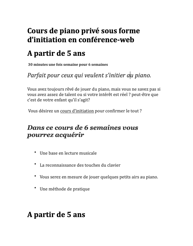Cours de piano en ligne Prévost