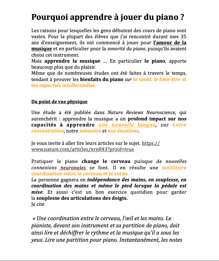 Cours de piano en ligne Prévost